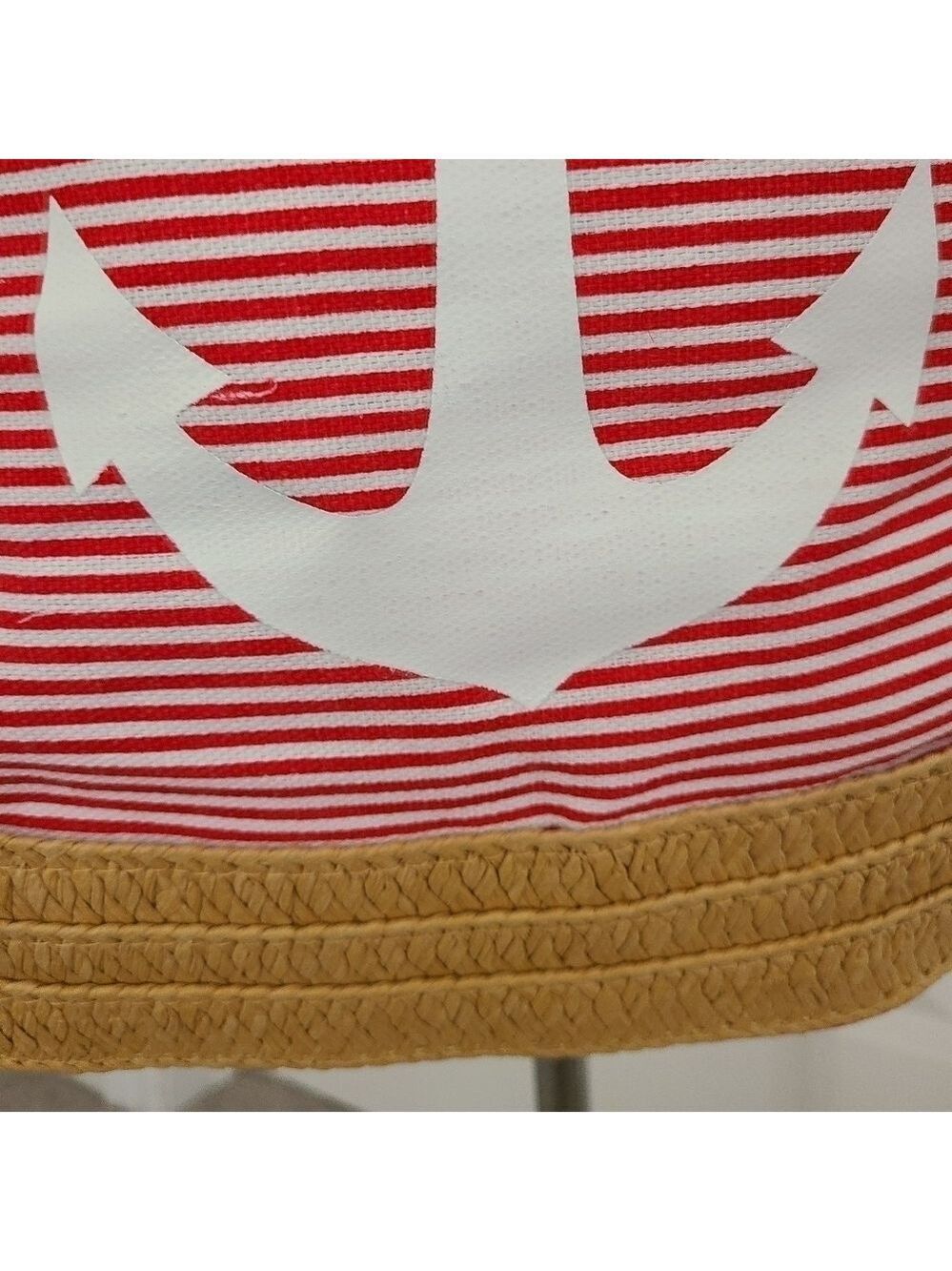 Trïbe Canvas & Rattan Nautical Red & White Striped Drawstring Backpack … - Picture 2 of 6